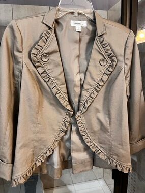 dressbarn Taupe Ruffle-Trim Blazer